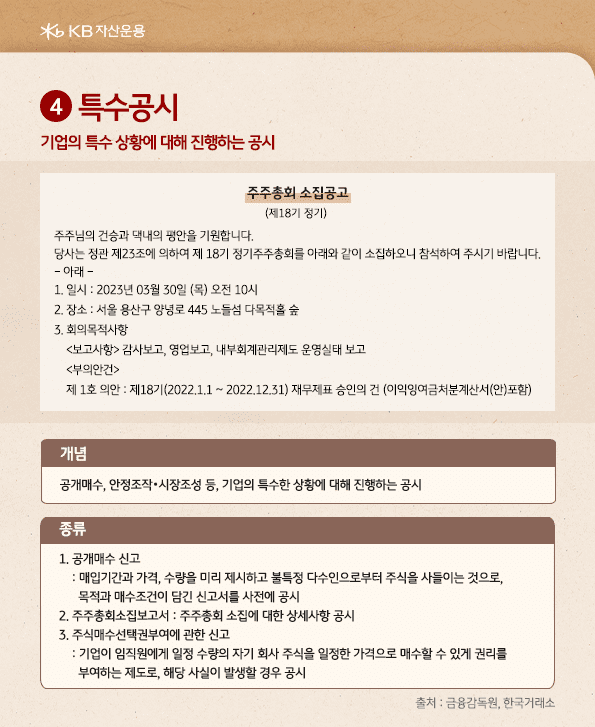 '특수공시'는 기업의 특수 상황에 대해 수시로 진행하는 공시자료.